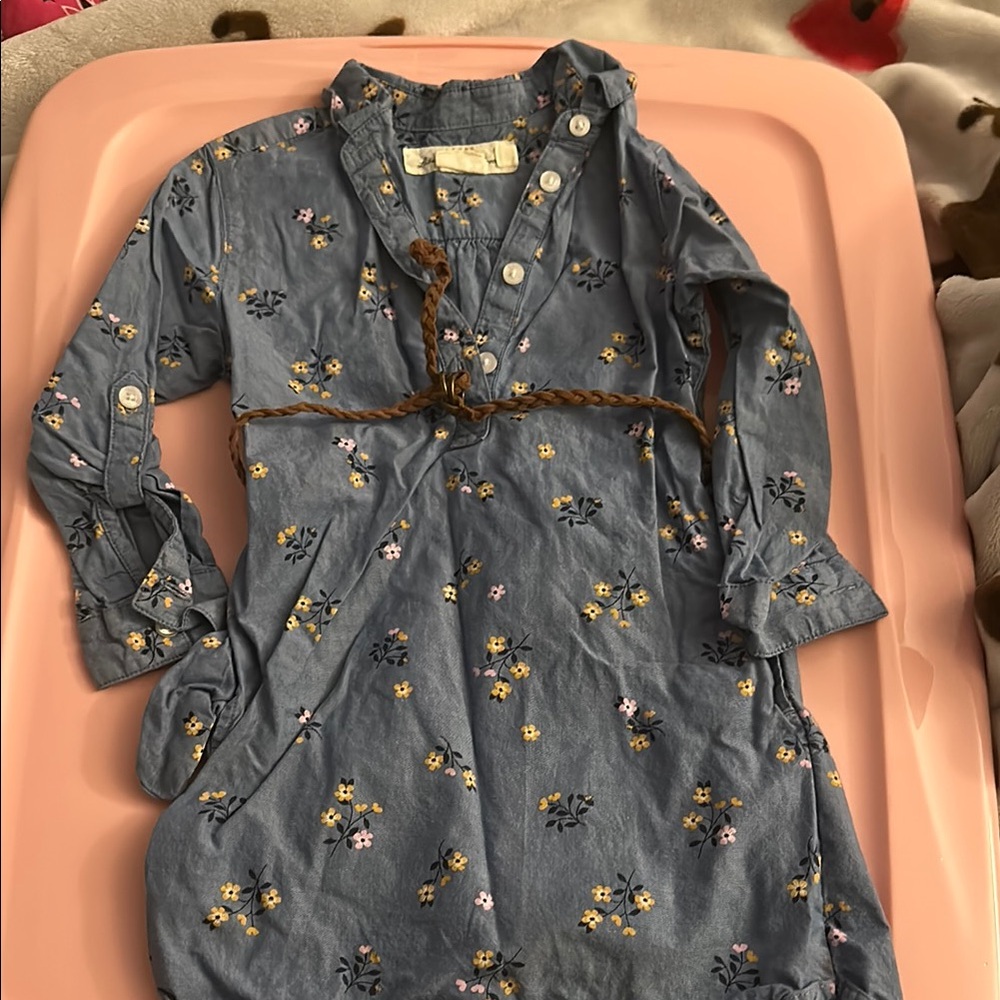 Floral Blue Long-Sleeve Dress